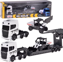 Maisto Metall-Set SCANIA 770S mit Tieflader-Auflieger und Lader 1:64
