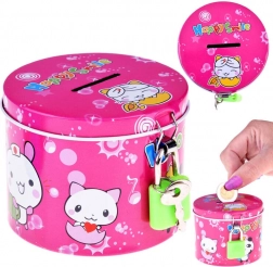 Rosa Metall-Spardose mit Vorhängeschloss Happy Smile