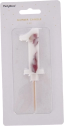Tortenkerze Zahl 1 mit weißer Blume, 8 cm