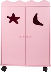 Rosa Holzpuppenschrank auf Rollen small foot