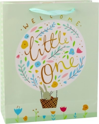 Grüne Geschenktasche mit Häschen zur Begrüßung des Babys