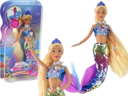 Puppe Meerjungfrau mit langen blonden Haaren und schuppigem Schwanz