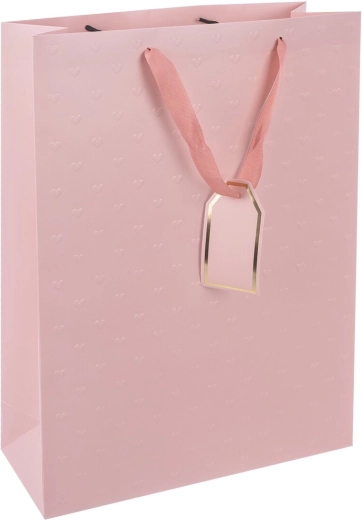 Rosa Geschenkpapiertüte mit geprägten Herzen 30,5 × 12 × 42 cm