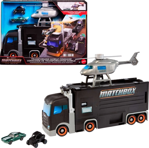 Matchbox Mobile Kommandozentrale – verwandelbarer Transport-Lkw mit Helikopter und 2 Autos