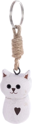 Holz-Schlüsselanhänger Katze – Weiß