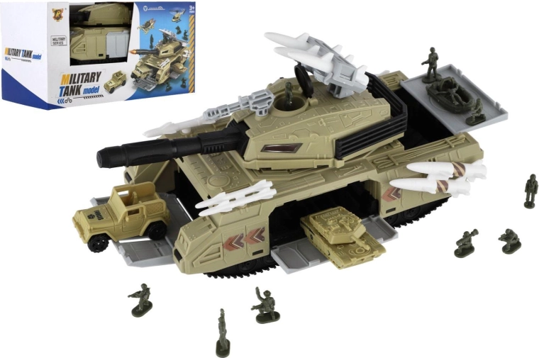 Plastischer Militärpanzer mit Zubehör, Freilauf, 25 cm