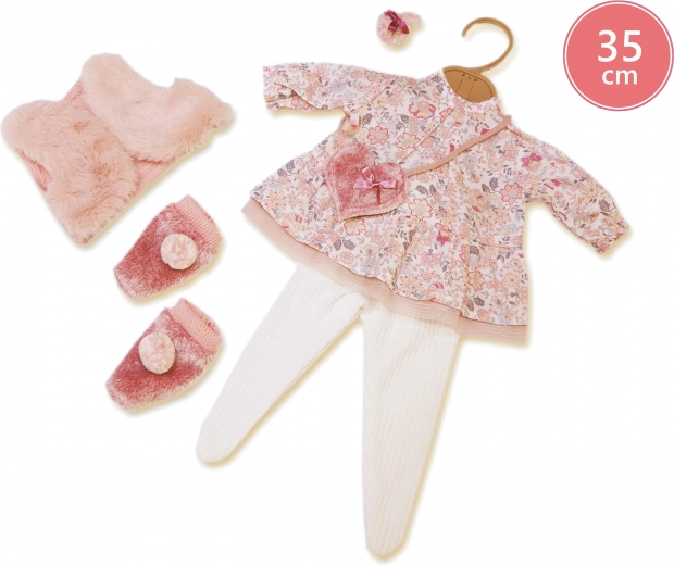 Puppenkleidung für 35‑cm‑Puppe LLORENS – 5‑teiliges Set: Blumenkleid und rosa Weste