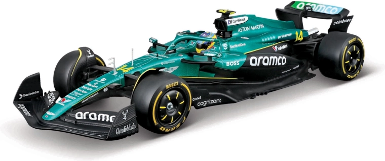 Bburago Aston Martin AMR25 2025 #14 Fernando Alonso – F1-Modell 1:24 im Acrylbox-Display