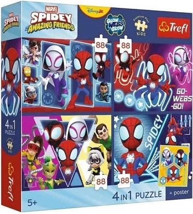 Trefl Spidey und seine erstaunlichen Freunde – Puzzle-Set 4×88 Teile mit Poster