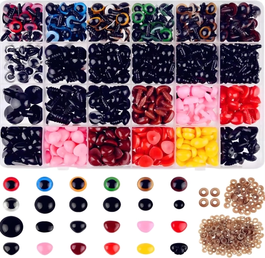 Set aus Sicherheitsaugen und -nasen für DIY-Plüschtiere im Etui, 1040 Stk. (6–14 mm)