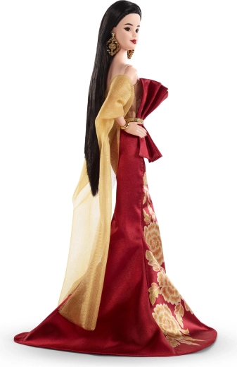 Festliches rotes Kleid mit goldenen Details