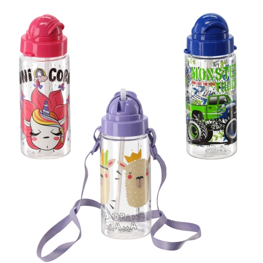 Kinder-Trinkflasche aus Kunststoff mit Strohhalm 500 ml