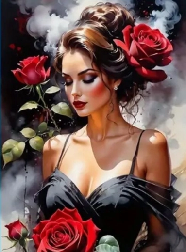 Diamantmalerei Frau mit Rosen 30 × 40 cm