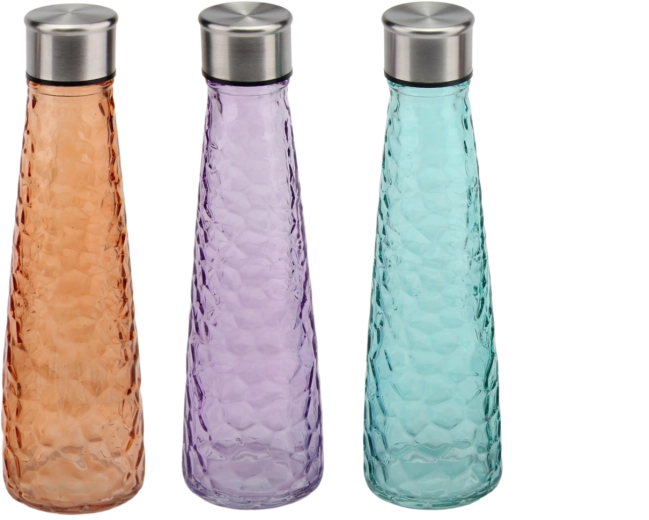 Texturierte Glaswasserflasche 0,5 l mit Schraubdeckel