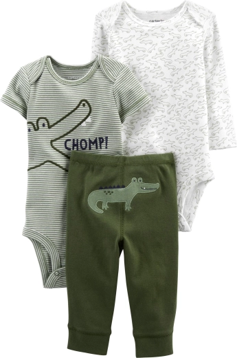 Carter’s 3-teiliges Set für Jungen Green Croc: Kurzarm-Body, Langarm-Body und Jogginghose (Gr. 46)