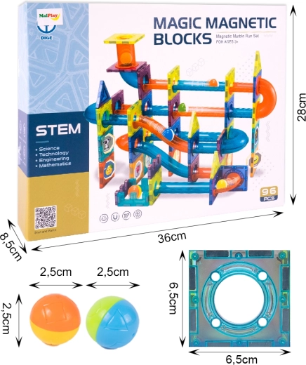 Magnetisches XXL-Konstruktionsset – Murmelbahn, 96 Teile