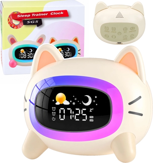 Kinderwecker mit Nachtlicht und Schlaftrainer im Katzen-Design