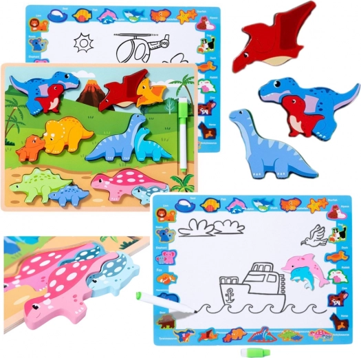 Holzbildungs-Puzzle Dinosaurier mit Zeichenbrett