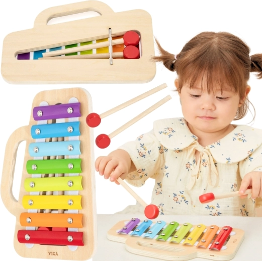 Kinder-Holzxylophon mit regenbogenfarbenen Tasten VIGA