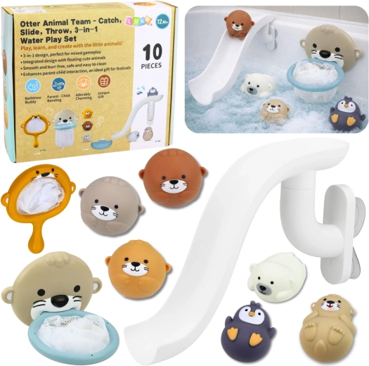 Badespielzeug-Set: Otter und Tierchen mit Rutsche und Netz, 10 Teile