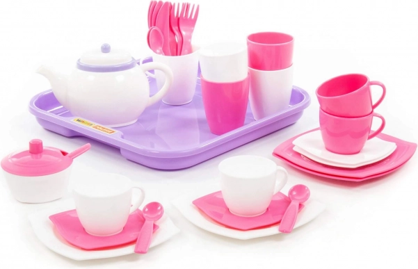 Rosa-weiße Teeservice mit Tablett – 35 Teile