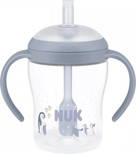 Lerntrinkflasche NUK Perfect Match mit Silikon-Strohhalm 150 ml, Pinguin