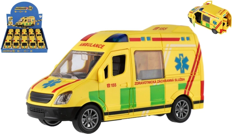 Plastik-Krankenwagen mit Aufziehmotor 12 cm – Set mit 10 Stück im Box