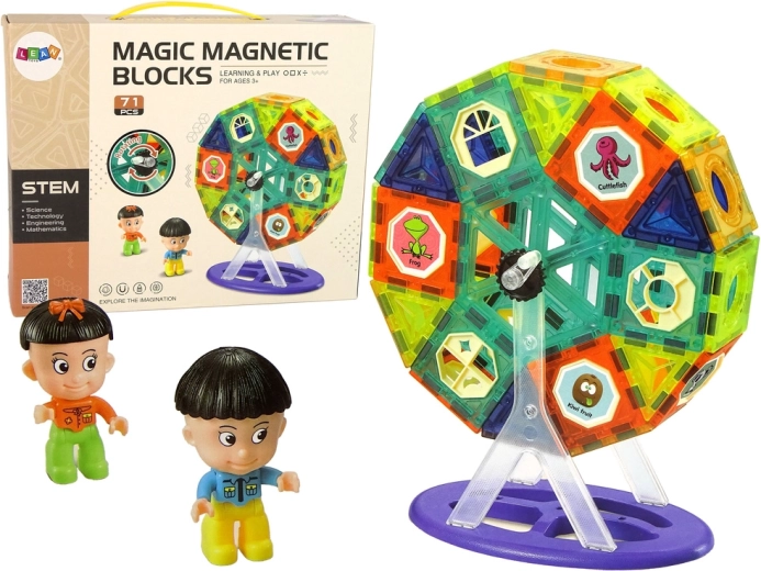 Magnetische 3D-Bausteine – Riesenrad und Karussell, 71 Teile