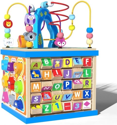 Holz-Lernwürfel mit Sortierer, Alphabet und Mustern