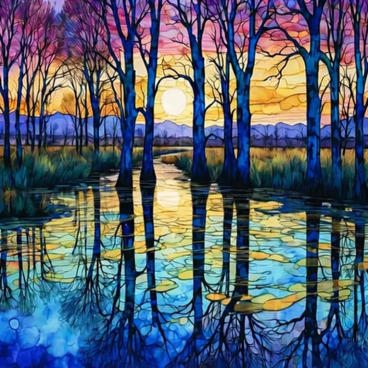 Diamantmalerei Birken am See 30 × 40 cm