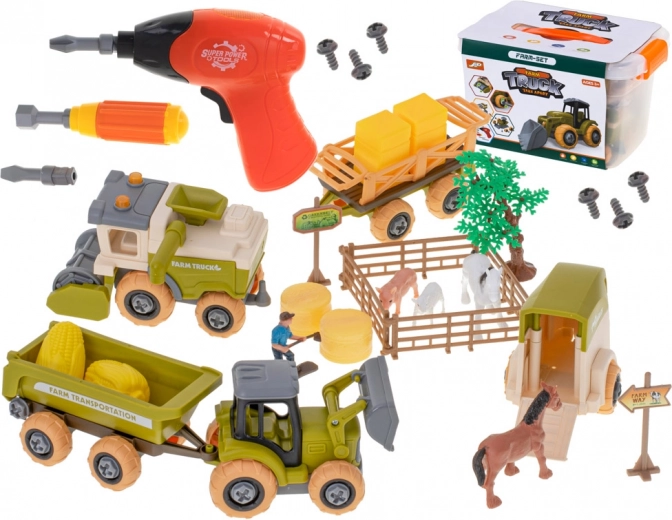 Kinder-Bauernhof – zerlegbarer Traktor, Mähdrescher und Tiere mit Akkuschrauber