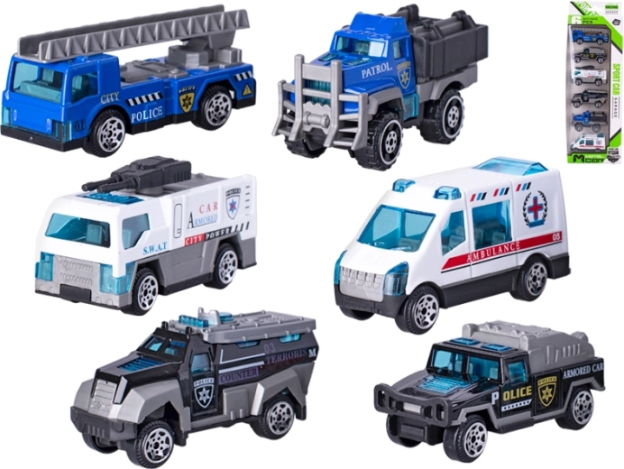Set aus 6 Polizeiautos aus Metall, 7 cm