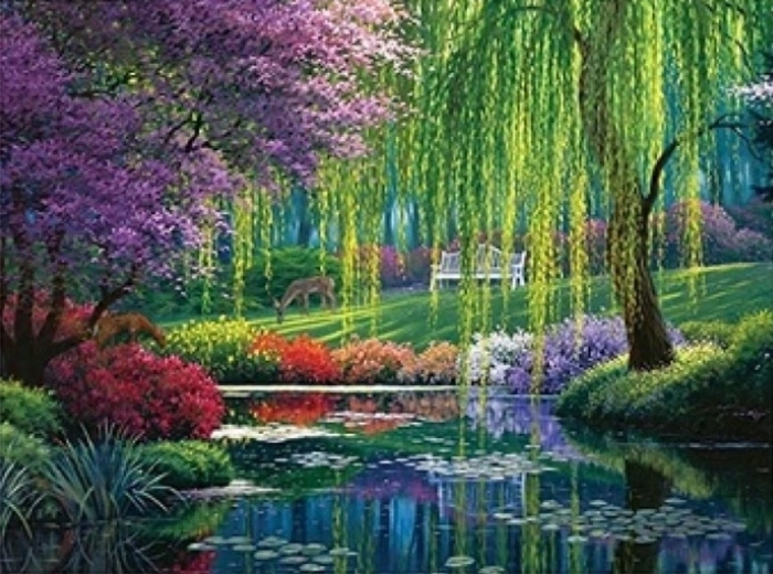 NORIMPEX Malen nach Zahlen Grüner Park am Wasser 40 × 50 cm