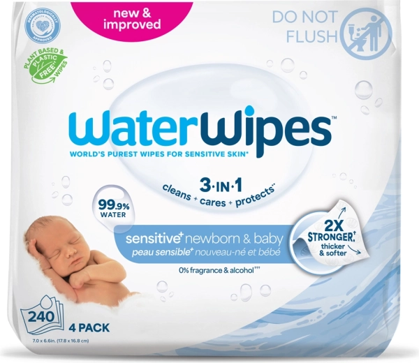 WaterWipes Feuchttücher Newborn & Baby 3in1, 4×60 Stk. (240 Stk.)