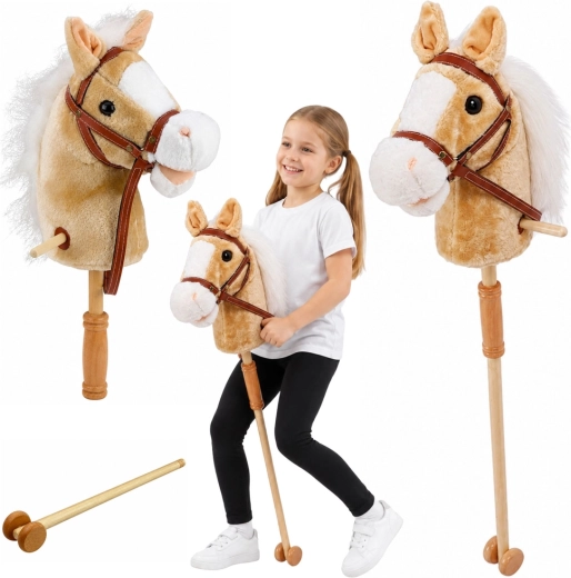 Steckenpferd mit Rollen und Sounds, beige 100 cm