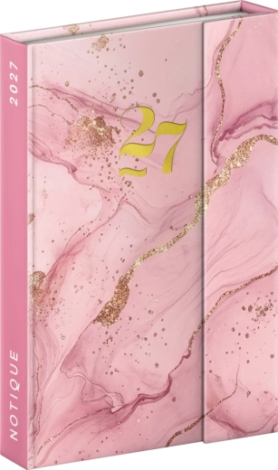Notique Wochenplaner mit Magnetverschluss, rosa Marmor 2027, 11 × 16 cm