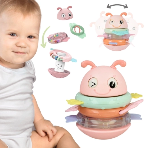 Woopie sensorisches Babyspielzeug Biene 2-in-1 mit Rassel und Beißring, rosa