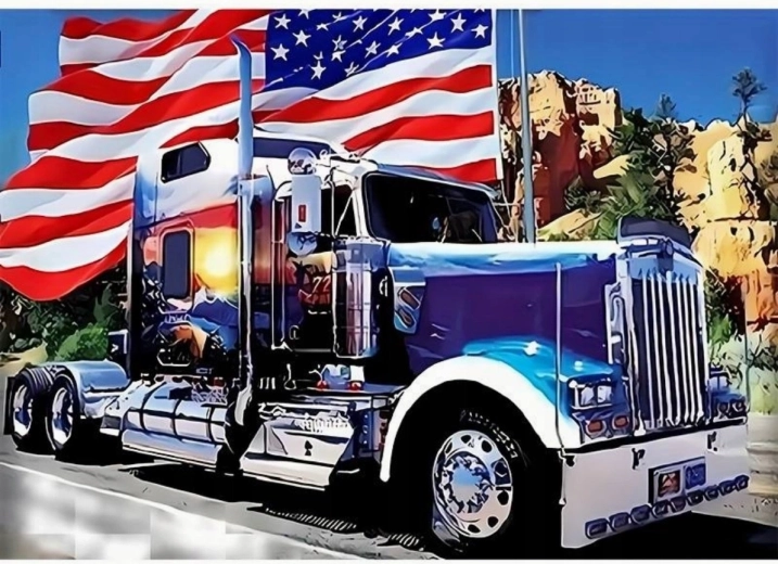 Diamantmalerei Amerikanisches Auto mit Flagge 30 × 40 cm