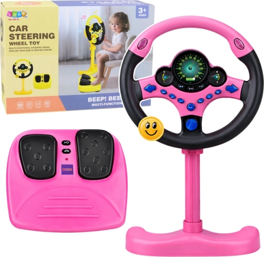 Interaktives Kinderlenkrad mit Ständer und Pedalen, rosa