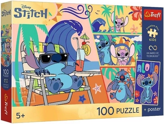 Premium-Puzzle für Kinder Lilo & Stitch – Strandtage, 100 Teile