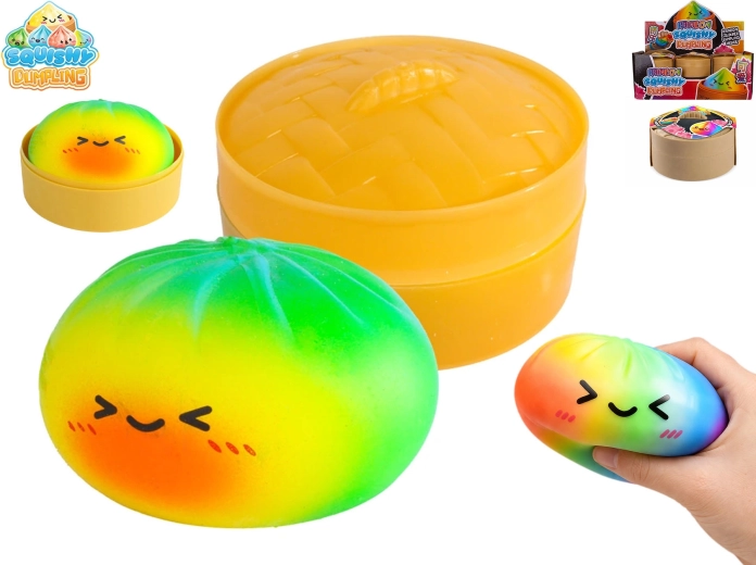 Squishy Dumpling Regenbogen-Anti-Stress-Knödelchen im Körbchen 8,5 cm (12 Stk.)