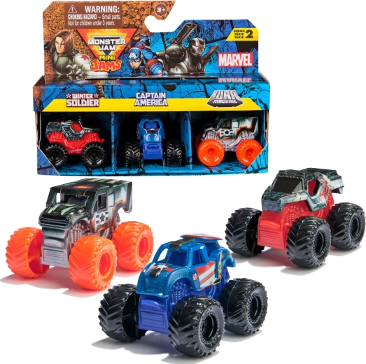 Monster Jam Mini Jams Marvel Set mit 3 Fahrzeugen im Maßstab 1:87 – 3 Stück