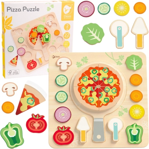 CLASSIC WORLD Holzspielzeug Pizza zum Schneiden, Puzzle 22 Teile