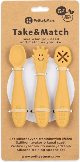 Petite&Mars Silikon-Trainingslöffel Take&Match, Set 3 Stk., Intense Ochre, 6m+