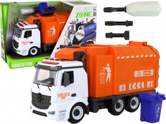 Bauset Müllwagen mit Abfalltrennung und Schraubendreher mit Licht- und Soundeffekten