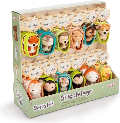 Nici Display Schlafende Tierchen Schlüsselanhänger 12 cm – Vollsortiment 36 Stk (GREEN)