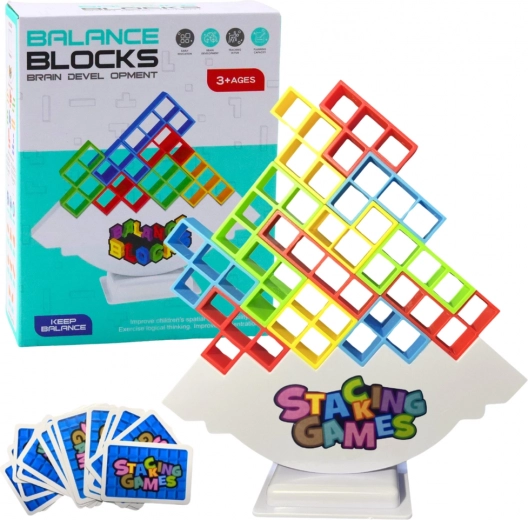 Balancierender Tetris-Turm – Geschicklichkeitsspiel mit 48 Bausteinen und 22 Karten