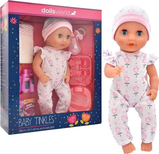Dolls World Baby Tinkles 38 cm mit Trink- und Pipi-Funktion mit Zubehör