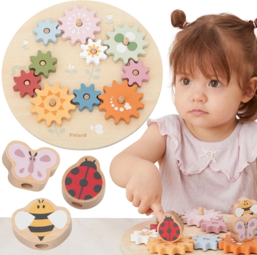 Holz-Zahnradpuzzle PolarB Viga – pastellfarbene Zahnräder Montessori