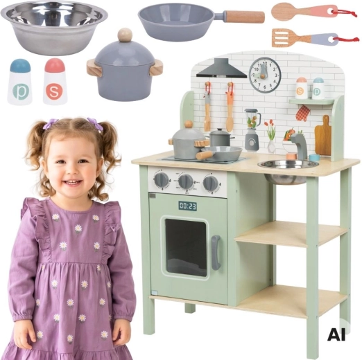 Holz-Kinderküche TOOKY TOY grün mit Zubehör